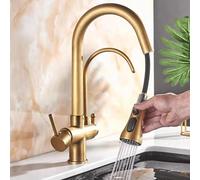 Rubinetto Cucina 3 Vie con Doccetta Estraibile Antico Ottone Rubinetto da Cucina Girevole Acqua Pura Acqua Fredda e Calda-Imitazione Di Oggetti D'Antiquariato