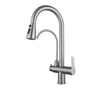 Rubinetto Cucina 3 Vie con Doccetta Estraibile Inox Girevole Multifunzione Rubinetto Miscelatore Tre Vie da Cucina Satinato