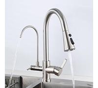 Rubinetto Cucina 3 Vie con Doccetta Estraibile, Miscelatore Cucina Osmosi Ottone Multifunzione Acqua Fredda e Calda Girevole Rubinetto da Cucina Tre Vie-Disegno