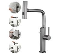 Rubinetto Cucina 3 Vie con Doccetta Estraibile, Miscelatore Cucina Tre Vie per Sistemi Osmosi Filtro L'acqua, 4 Modalità Rubinetti Monoleva Monocomando per Cucina Lavello (Grigio)