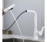 Rubinetto Cucina 3 Vie con Doccetta Estraibile Ottone, Rubinetto 3 Vie per Depuratore, Acqua Depurata Multifunzione Rubinetto Miscelatore Tre Vie da Cucina-Bianco