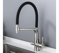 Rubinetto Cucina 3 Vie Flessibile Collo di Cigno Miscelatore Lavello Cucina Rotazione a 360°,Spazzolato