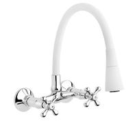 Rubinetto Cucina Bianco A Muro Leve Trasversali Roma Becco Flessibile