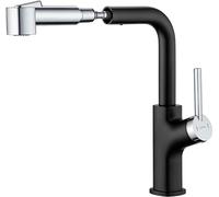 Rubinetto Cucina con Doccetta Estraibile, Lonheo Miscelatore Cucina Senza Piombo, Rubinetti Lavello Cucina Girevole a 360° con Doccia per Cucina, Bar, Campeggio e Lavanderia (Cromo+Nero)