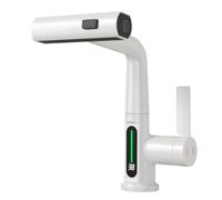 Rubinetto Cucina con Doccetta Estraibile, Miscelatore Cucina con Display Digitale a LED, 3 Modalità Rubinetti Lavello Bagno Monocomando Girevole a 360°, Regolabile in Altezza (Bianco)