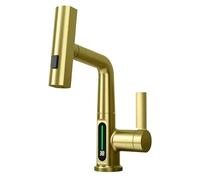 Rubinetto Cucina con Doccetta Estraibile, Miscelatore Cucina con Display Digitale a LED, 3 Modalità Rubinetti Lavello Bagno Monocomando Girevole a 360°, Regolabile in Altezza (Oro)