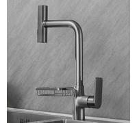 Rubinetto Cucina con Doccetta Estraibile Ottone Maniglia Singola Monoforo Acqua Fredda e Calda-Grigio