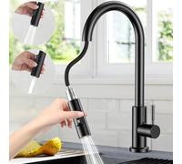 Rubinetto Cucina con Doccetta Estraibile, Rubinetto Lavello Cucina in Acciaio Inox Miscelatore per Cucina con Base Rimovibile, Girevole a 360 °, 2 Modalità Dell'acqua (Nero)