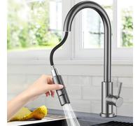 Rubinetto Cucina con Doccetta Estraibile, Rubinetto Lavello Cucina in Acciaio Inox Miscelatore per Cucina con Base Rimovibile, Girevole a 360 °, 2 Modalità Dell'acqua (Grigio)
