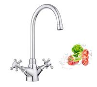 Rubinetto Cucina - Miscelatore Da A Collo Di Cigno, Lavabo Monoblocco Due Maniglie A Croce, con Rubinetti Bocca Girevole, per Lavello 1 Foro, Cromo