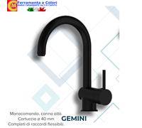 Rubinetto Cucina Nero Opaco monocomando Con Canna alta Miscelatore Lavello Alto