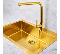 Rubinetto cucina oro lucido miscelatore orientabile moderno a canna alta