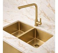 Rubinetto cucina oro satinato miscelatore orientabile moderno a canna alta