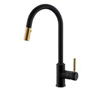 Rubinetto Cucina, Rubinetto Lavello Cucina Estraibile Singola Manopola In Ottone Massiccio Con Spruzzatore A 2 Modalità, Miscelatore Cucina Girevole A 360° Ad Arco Alto for Acqua Calda E Fredda,Gold (