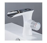 Rubinetto da bagno a cascata a LED in ottone con display della temperatura, pulsante montato sul ponte, rubinetto per lavabo in bianco cromato per un elegante aggiornamento del lavandino