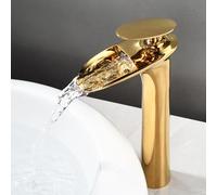 Rubinetto da bagno a cascata ad arco alto, dorato, miscelatore monocomando per lavabo, design moderno per vanità eleganti e facile installazione