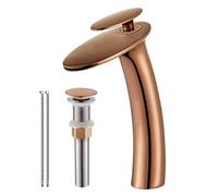 Rubinetto da bagno a cascata color oro rosa, rubinetto monocomando a foro singolo in ottone per lavabo, miscelatore a corpo alto con corpo inclinato, tubo di alimentazione e piletta di scarico a sco