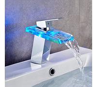 Rubinetto da bagno a cascata, rubinetto per lavabo con luce LED a cambio colore, miscelatore monocomando in ottone, acqua calda e fredda, nero, luce idro-idro autoalimentata, facile installazione.