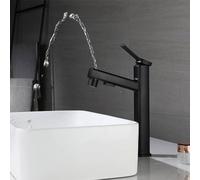 Rubinetto da bagno ad arco alto con spruzzatore estraibile a 3 funzioni, rubinetto miscelatore per lavello nero, rubinetto moderno per una facile pulizia e design elegante