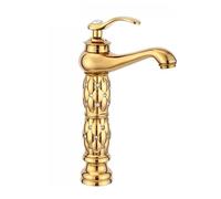 Rubinetto da Bagno Classico in Ottone con Diamante Dorato - Miscelatore per lavabo di Lusso a Foro Singolo con Accenti di Cristallo (Tipo 2)