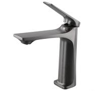 Rubinetto da bagno con nucleo in ottone e maniglia singola per miscelatore acqua calda e fredda, funzionamento regolare e resistente alle impronte digitali placcato (grigio)