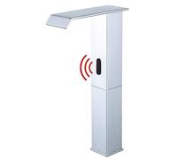 Rubinetto da bagno con sensore automatico cromato Rubinetto per lavabo alto Acqua calda e fredda Alimentato a batteria Design moderno Facile installazione a foro singolo Connessione G1/2
