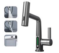 Rubinetto da bagno con spruzzatore estraibile, 3 modalità di spruzzo, display digitale della temperatura, rubinetto moderno per lavello per arredamento elegante e facile installazione