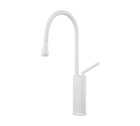 Rubinetto da bagno con spruzzatore estraibile ad arco alto Rubinetto per lavabo a maniglia singola con tubi di alimentazione dell'acqua e kit di montaggio moderna finitura bianca facile installazione