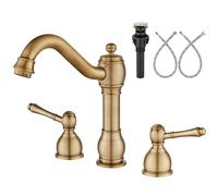 Rubinetto da bagno diffuso in ottone anticato, miscelatore a 3 fori a doppia maniglia con gruppo di scarico, perfetto per lavelli e lavabi