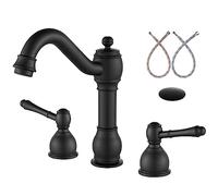 Rubinetto da bagno diffuso in ottone anticato, miscelatore a 3 fori con maniglie a doppia leva e gruppo di scarico, perfetto per lavabo e lavandini