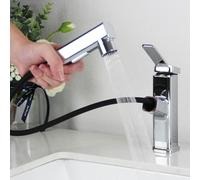 Rubinetto da bagno estraibile ad alta pressione con doccetta estraibile, rubinetto SEMANEY per bagno con 3 tipi di getto, miscelatore monocomando per lavabo, cromato