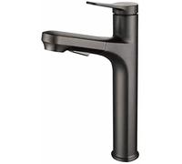 Rubinetto da bagno estraibile con doccia a mano Doppia modalità di spruzzo Rubinetto miscelatore per lavello ad arco alto Rubinetto grigio canna di fucile rubinetto per bagni moderni
