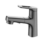 Rubinetto da bagno estraibile in ottone miscelatore per lavabo con doppio getto soffione rimovibile per un facile lavaggio dei capelli Rubinetto per lavello monocomando elegante finitura grigia