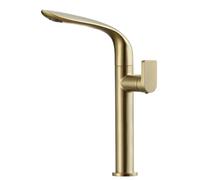Rubinetto da bagno girevole a 360 ° ad arco alto, miscelatore monocomando con finitura in oro spazzolato, acqua calda e fredda, rubinetto per lavabo per bagno e cucina