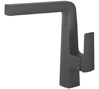 Rubinetto da bagno girevole con spruzzatore estraibile, miscelatore da cucina monocomando, 2 modalità di spruzzo, finitura cromata, miscelatore moderno per lavello con doccia, design grigio pistola