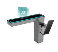 Rubinetto da bagno idroalimentato con display digitale intelligente della temperatura, rubinetto miscelatore caldo e freddo con luce ambientale a LED, in lega di zinco con tubi per lavelli da bagno