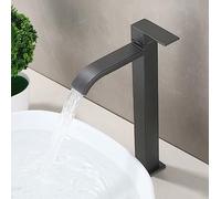 Rubinetto da bagno in acciaio inox ad arco alto Rubinetto a cascata Singola Maniglia Miscelatore Lavabo Acqua Fredda Rubinetto Moderno Finitura Grigio Facile Installazione Design