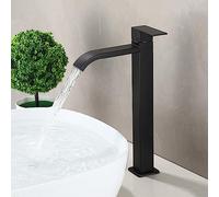 Rubinetto da bagno in acciaio inox nero ad arco alto, monocomando, design a cascata, miscelatore per acqua fredda, rubinetto moderno ed elegante per bagni eleganti