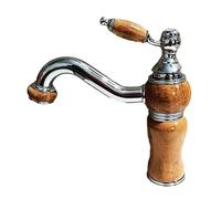 Rubinetto da bagno in giada retrò, girevole a 360°, miscelatore monocomando per lavello, acqua calda e fredda, finitura cromata con venature del legno giallo, ideale per hotel e balconi