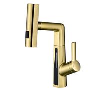 Rubinetto da bagno in oro spazzolato con display a LED della temperatura estraibile spruzzatore a cascata miscelatore a pioggia Rubinetto miscelatore monocomando per lavabo moderno