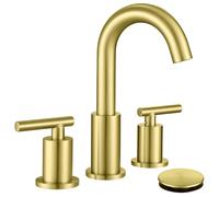 Rubinetto da bagno in oro spazzolato con scarico del lavandino e tubo di alimentazione, rubinetto da bagno diffuso da 8 pollici a 3 fori, rubinetto da bagno in oro ChiLDano CH2183BG