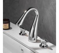 Rubinetto da bagno in ottone nero - Oro spazzolato 3 fori lavello miscelatore rubinetto acqua calda e fredda design moderno elegante per arredamento bagno di lusso