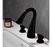 Rubinetto da bagno in ottone nero - Rubinetto miscelatore a 3 fori oro spazzolato per acqua calda e fredda - Rubinetti per lavabo eleganti per bagni moderni - Design durevole ed elegante