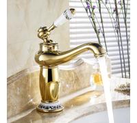 Rubinetto da bagno in stile europeo per acqua calda e fredda, in porcellana blu e bianca, colore: oro