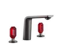 Rubinetto da Bagno Miscelatore per Lavabo con Pomello In Cristallo 3 Fori per Bagno Acqua Calda E Fredda Colore Grigio Canna Di Fucile