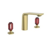 Rubinetto da Bagno Miscelatore per Lavabo con Pomello In Cristallo 3 Fori per Bagno Acqua Calda E Fredda Finitura Oro Spazzolato