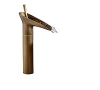 Rubinetto da bagno monocomando cascata in ottone antico, miscelatore per lavabo da bagno con acqua calda e fredda, rubinetti stile bicchiere da vino(Golden-High)