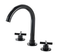 Rubinetto da bagno nero a 3 fori in ottone per lavabo per acqua calda e fredda, doppio bacino, struttura in ottone resistente, design moderno ed elegante, perfetto per lavanderia