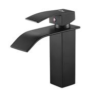 Auralum Rubinetto Bagno Lavabo Cascata Nero, Aggiornato Miscelatore per Lavandino Bagno in Ottone, Rubinetti Monocomando Stile Moderno, Regolazione a Caldo e Freddo