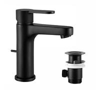 Rubinetto da bagno nero | CECIPA Rubinetto con barra a cerniera, senza mani sporche,Rubinetto per lavabo incluso Piletta di scarico Lavabo, Rubinetto per lavabo Nero MIRAS-B
